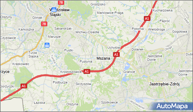 mapa Mszana powiat wodzisławski, Mszana powiat wodzisławski na mapie Targeo