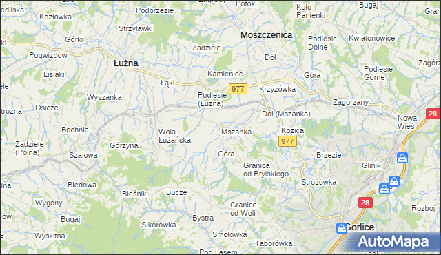 mapa Mszanka gmina Łużna, Mszanka gmina Łużna na mapie Targeo