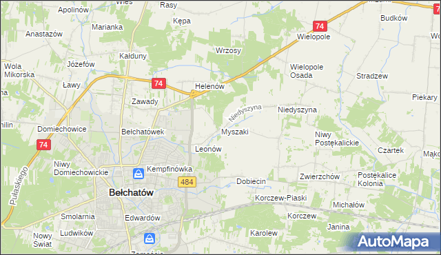 mapa Myszaki, Myszaki na mapie Targeo