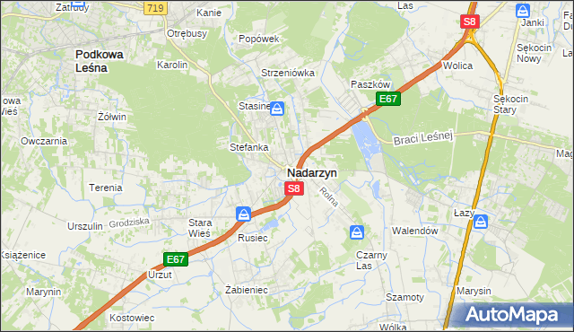 mapa Nadarzyn powiat pruszkowski, Nadarzyn powiat pruszkowski na mapie Targeo