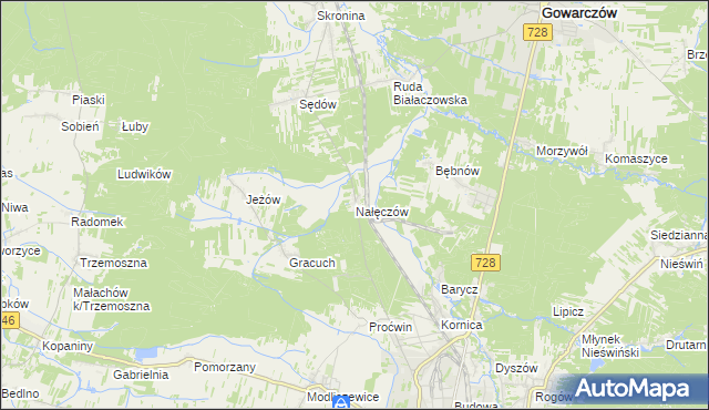 mapa Nałęczów gmina Końskie, Nałęczów gmina Końskie na mapie Targeo