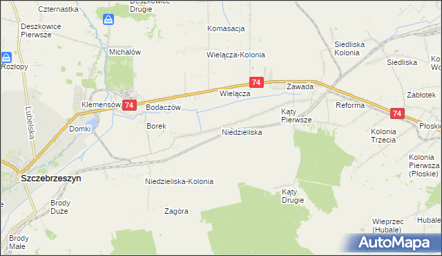 mapa Niedzieliska gmina Szczebrzeszyn, Niedzieliska gmina Szczebrzeszyn na mapie Targeo