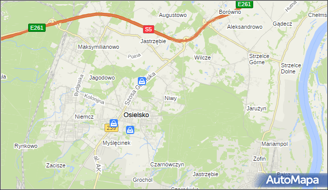 mapa Niwy gmina Osielsko, Niwy gmina Osielsko na mapie Targeo