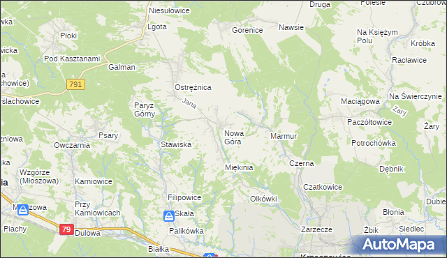 mapa Nowa Góra gmina Krzeszowice, Nowa Góra gmina Krzeszowice na mapie Targeo