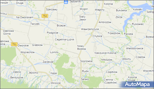 mapa Nowy Bostów, Nowy Bostów na mapie Targeo