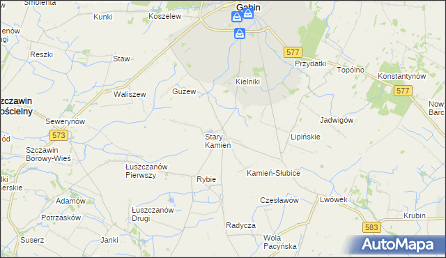 mapa Nowy Kamień gmina Gąbin, Nowy Kamień gmina Gąbin na mapie Targeo