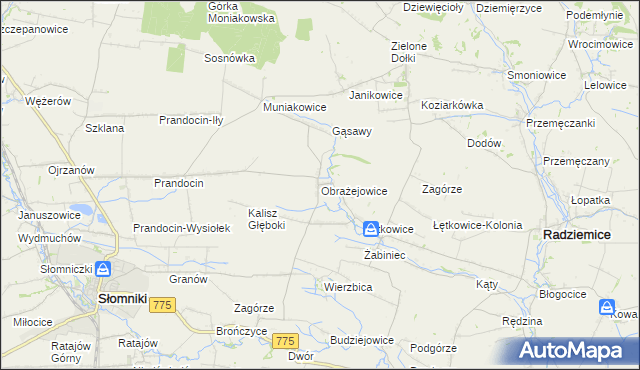 mapa Obrażejowice, Obrażejowice na mapie Targeo