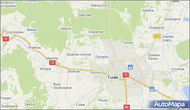 mapa Obrzębin, Obrzębin na mapie Targeo