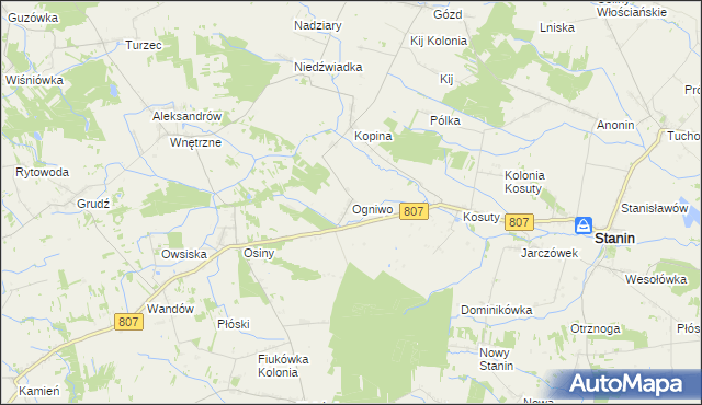 mapa Ogniwo gmina Stanin, Ogniwo gmina Stanin na mapie Targeo