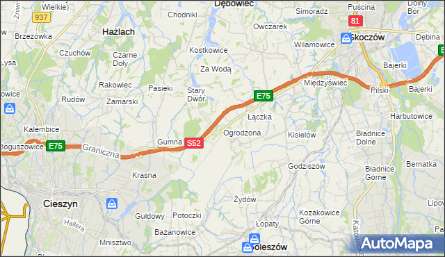 mapa Ogrodzona gmina Dębowiec, Ogrodzona gmina Dębowiec na mapie Targeo
