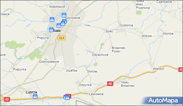 mapa Olbrachcice gmina Biała, Olbrachcice gmina Biała na mapie Targeo