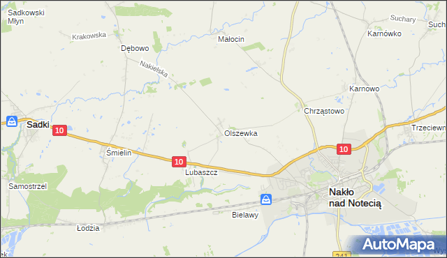 mapa Olszewka gmina Nakło nad Notecią, Olszewka gmina Nakło nad Notecią na mapie Targeo