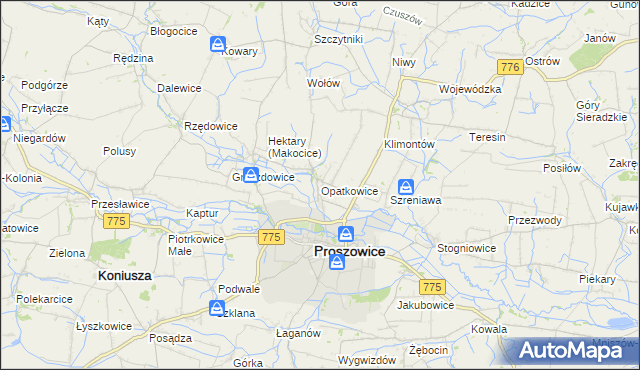 mapa Opatkowice gmina Proszowice, Opatkowice gmina Proszowice na mapie Targeo