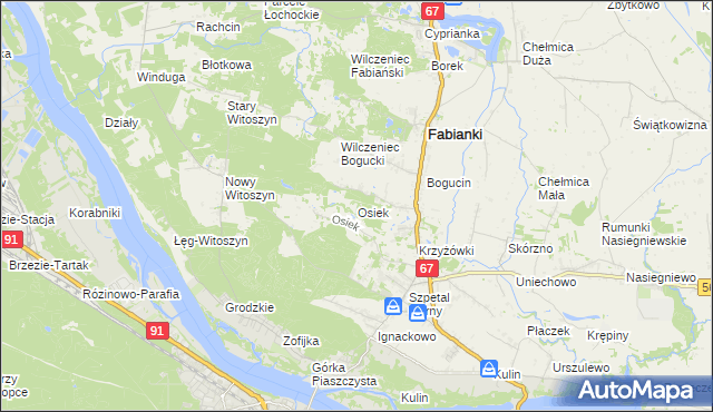 mapa Osiek gmina Fabianki, Osiek gmina Fabianki na mapie Targeo