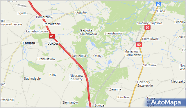 mapa Osiny gmina Gostynin, Osiny gmina Gostynin na mapie Targeo