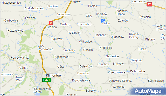 mapa Ossolin gmina Klimontów, Ossolin gmina Klimontów na mapie Targeo