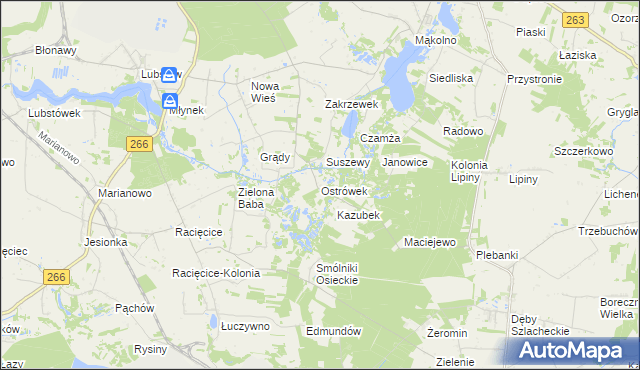 mapa Ostrówek gmina Sompolno, Ostrówek gmina Sompolno na mapie Targeo