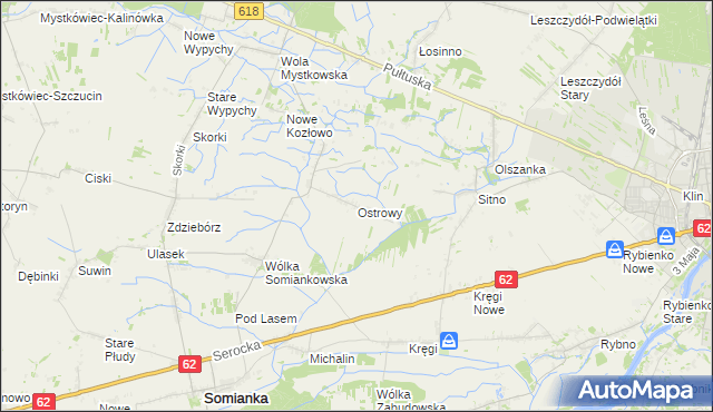 mapa Ostrowy gmina Somianka, Ostrowy gmina Somianka na mapie Targeo