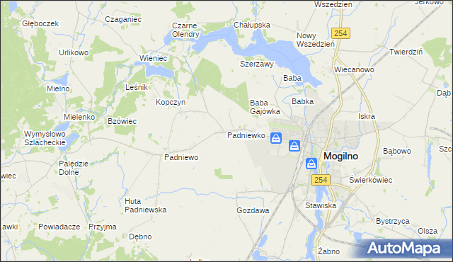 mapa Padniewko, Padniewko na mapie Targeo