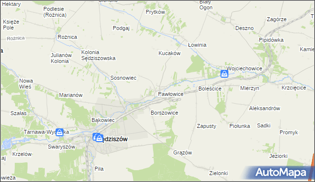 mapa Pawłowice gmina Sędziszów, Pawłowice gmina Sędziszów na mapie Targeo