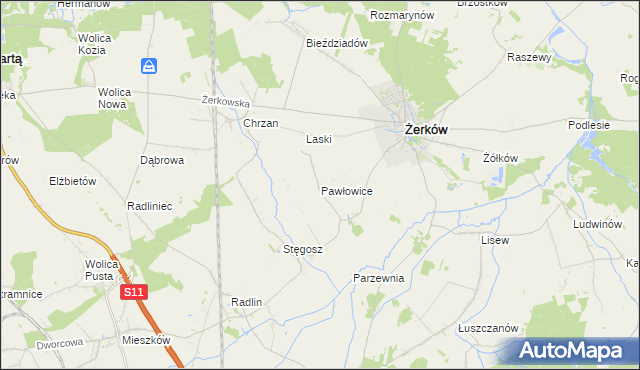 mapa Pawłowice gmina Żerków, Pawłowice gmina Żerków na mapie Targeo