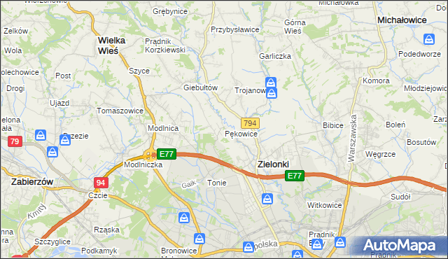 mapa Pękowice, Pękowice na mapie Targeo