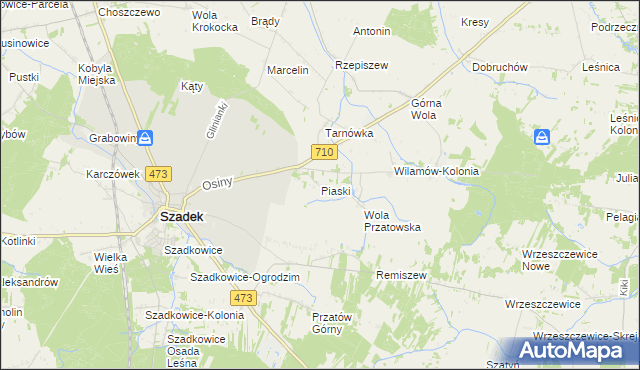 mapa Piaski gmina Szadek, Piaski gmina Szadek na mapie Targeo