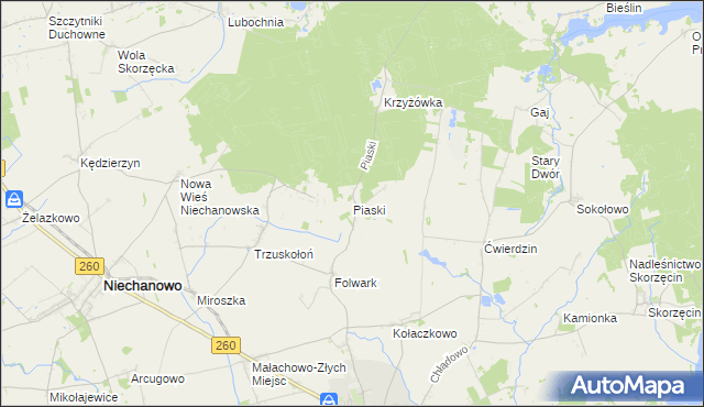 mapa Piaski gmina Witkowo, Piaski gmina Witkowo na mapie Targeo