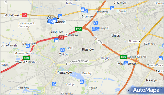 mapa Piastów powiat pruszkowski, Piastów powiat pruszkowski na mapie Targeo