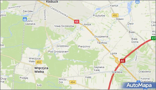 mapa Pierzchno gmina Wręczyca Wielka, Pierzchno gmina Wręczyca Wielka na mapie Targeo