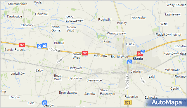 mapa Piorunów gmina Błonie, Piorunów gmina Błonie na mapie Targeo