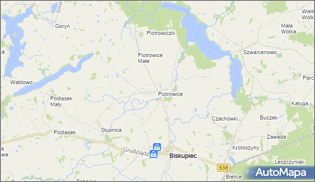 mapa Piotrowice gmina Biskupiec, Piotrowice gmina Biskupiec na mapie Targeo