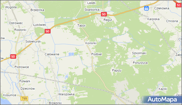 mapa Podbiel gmina Celestynów, Podbiel gmina Celestynów na mapie Targeo