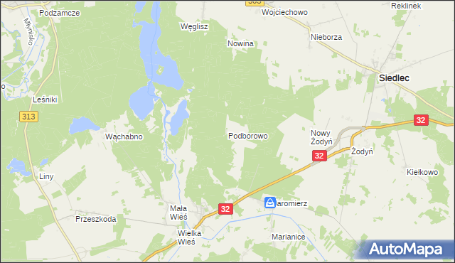 mapa Podborowo gmina Siedlec, Podborowo gmina Siedlec na mapie Targeo
