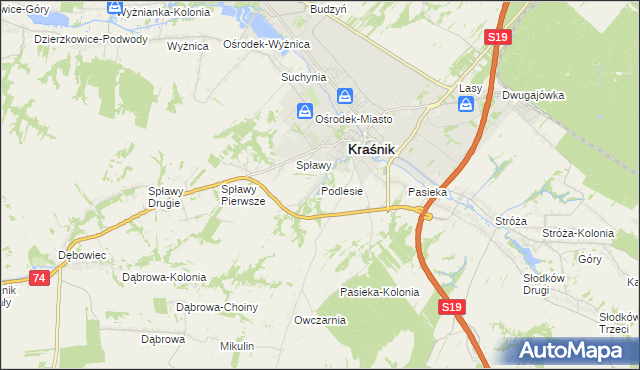 mapa Podlesie gmina Kraśnik, Podlesie gmina Kraśnik na mapie Targeo