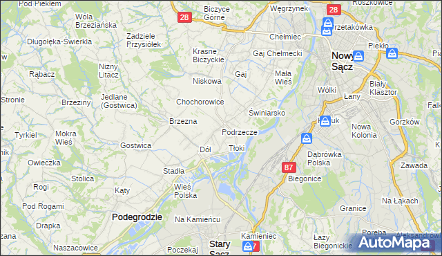 mapa Podrzecze gmina Podegrodzie, Podrzecze gmina Podegrodzie na mapie Targeo