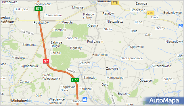 mapa Polanowice gmina Słomniki, Polanowice gmina Słomniki na mapie Targeo