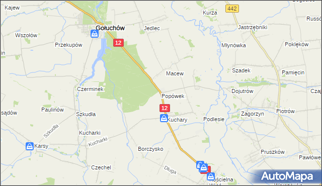 mapa Popówek gmina Gołuchów, Popówek gmina Gołuchów na mapie Targeo