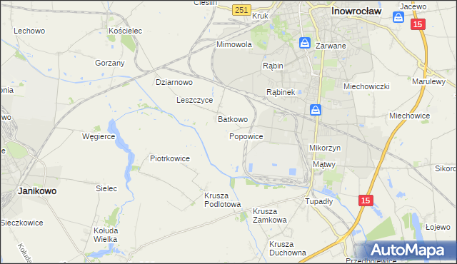 mapa Popowice gmina Inowrocław, Popowice gmina Inowrocław na mapie Targeo