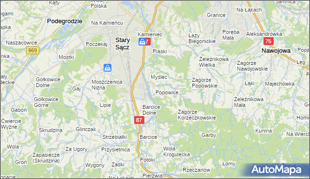 mapa Popowice gmina Stary Sącz, Popowice gmina Stary Sącz na mapie Targeo