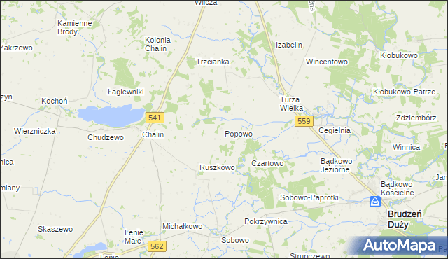 mapa Popowo gmina Tłuchowo, Popowo gmina Tłuchowo na mapie Targeo