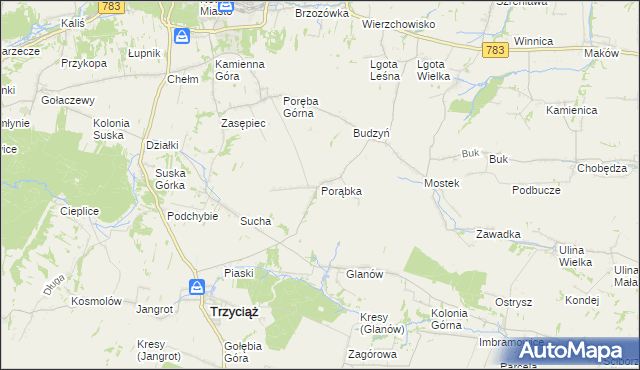 mapa Porąbka gmina Trzyciąż, Porąbka gmina Trzyciąż na mapie Targeo