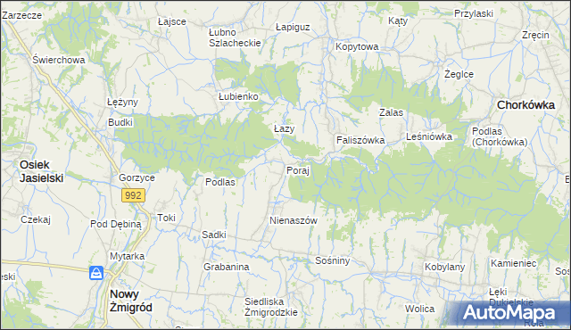 mapa Poraj gmina Chorkówka, Poraj gmina Chorkówka na mapie Targeo