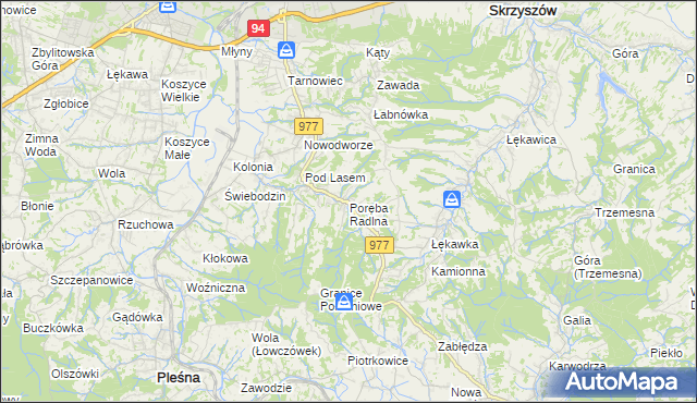 mapa Poręba Radlna, Poręba Radlna na mapie Targeo