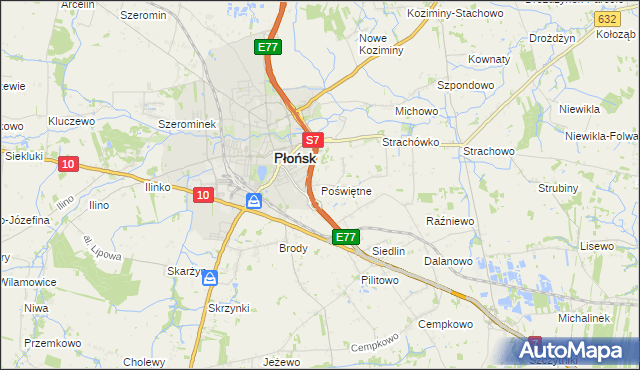 mapa Poświętne gmina Płońsk, Poświętne gmina Płońsk na mapie Targeo