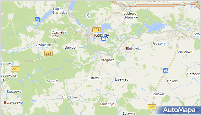 mapa Pręgowo gmina Kolbudy, Pręgowo gmina Kolbudy na mapie Targeo