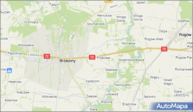 mapa Przecław gmina Brzeziny, Przecław gmina Brzeziny na mapie Targeo