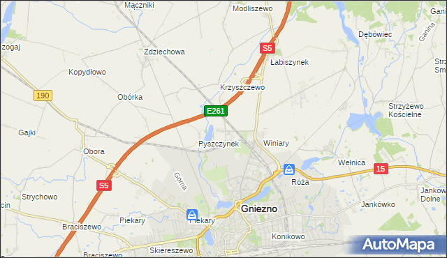 mapa Pyszczyn gmina Gniezno, Pyszczyn gmina Gniezno na mapie Targeo