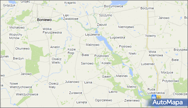 mapa Pyszkowo, Pyszkowo na mapie Targeo