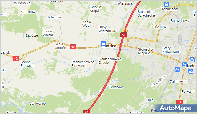 mapa Radziechowice Drugie, Radziechowice Drugie na mapie Targeo